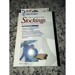 Truform Compression Stockings Open Toe Medium Beige Thigh High 30-40 mmHg New